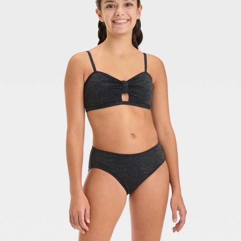 Art Class Girls' Seaside Shine Black / Gold Bikini Swim Set - Sz L 10/12